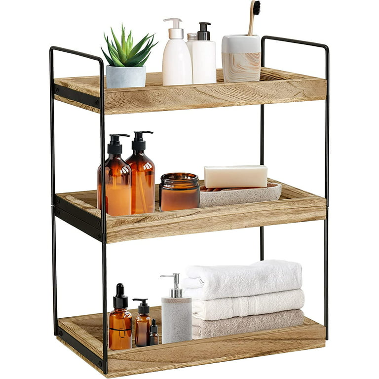 Saudres 3 Tier Bathroom Counter Organizer, Wood Bathroom Organizer Countertop Storage Shelf, Bathroom Trays for Counter, Standing Rack Skincare Organi