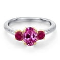 thumbnail image 3 of Gem Stone King 925 Silver and 10K Yellow Gold Pink Created Sapphire and Red Created Ruby Engagement Ring for Women | 1.40 Cttw | Oval 7X5MM | Gemstone September Birthstone | Size 7, 3 of 6