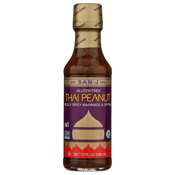 Pack of 6, SAN-J Gluten-Free Thai Peanut Spicy Marinade & Dipping Sauce, 10 fl oz
