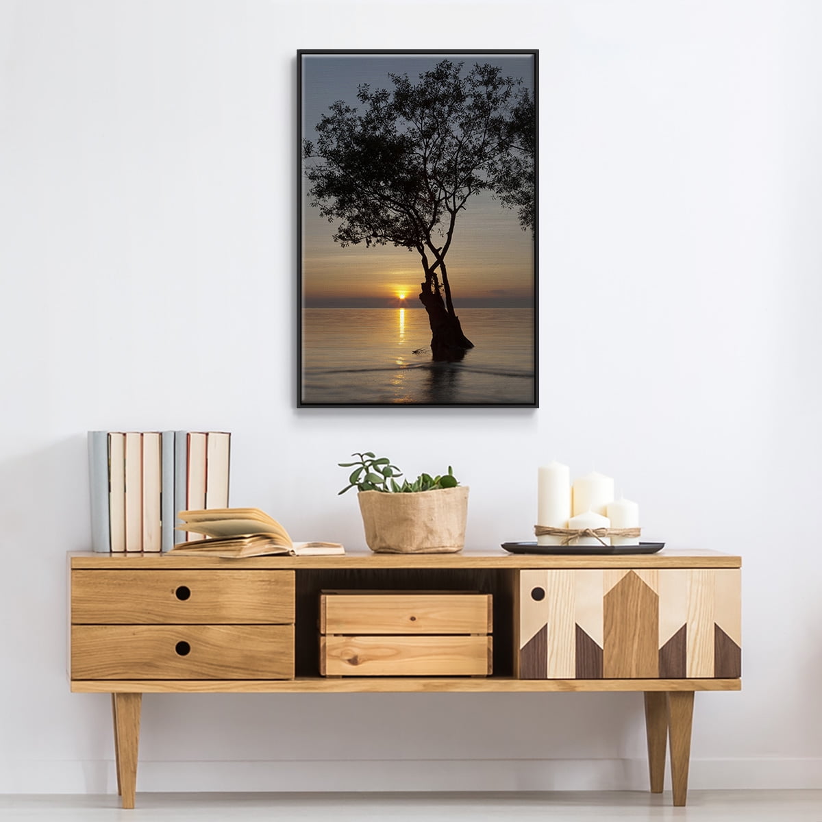 Sunset Silhouette Framed Premium Gallery Wrapped Canvas - Ready to Hang - 17 x 25 - Black Floating Frame