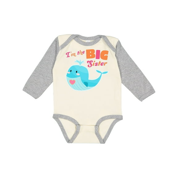 Inktastic I'm the Big Sister- cute whale with heart Girls Long Sleeve Baby Bodysuit