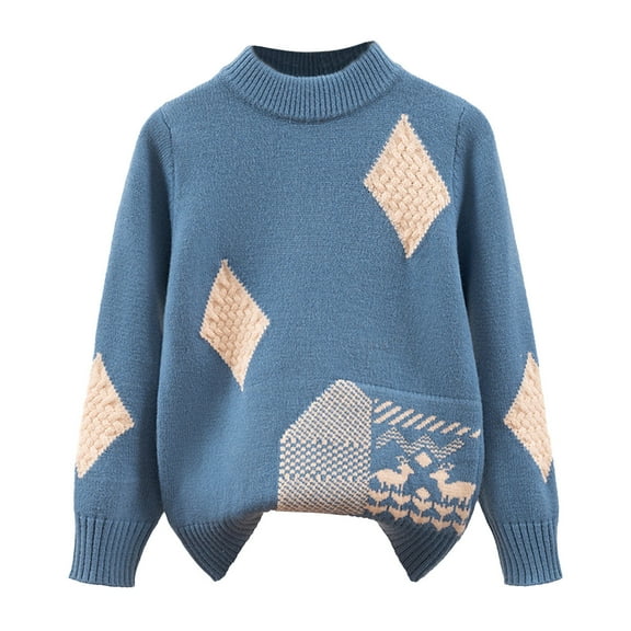 SonxaHe Toddler Boys Sweaters High Neck Warm Thickened Knit Sweater Child Stylish Pullover Comfy Winter Sweaters Blue,Sized 3-4