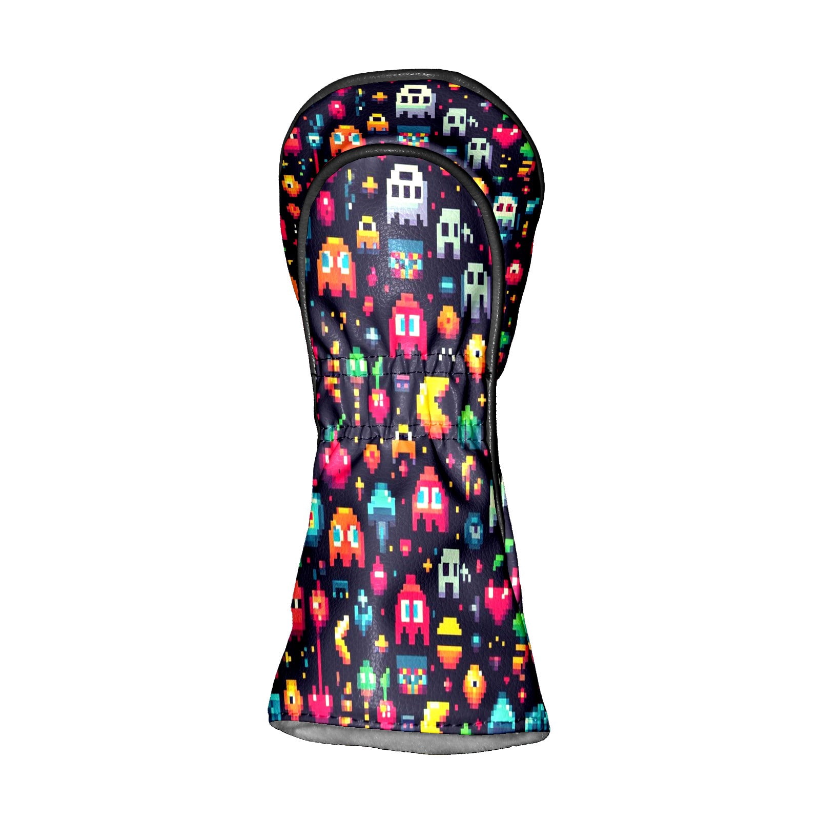 Golf Club Covers, Colorful Pixel Games Premium PU Leather Driver Hybrid Putter Head Covers with Velvet Lining, Waterproof Golf Gifts for Men Women