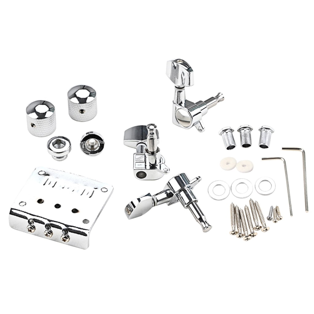 Yokua 3 String Guitar Bridge Replacement Part Set with Tuning Pegs and Wrench