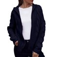 thumbnail image 2 of Baqcunre Women's V-Neck Solid Thick Needle Hooded Cotton Knited Long Sleeves Loose Cardigan Coats for Women Long Cardigan Jackets for Women Cardigan for Women,Navy,M, 2 of 8