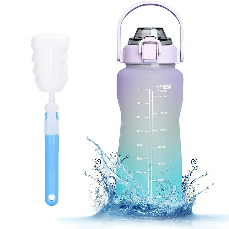 Sports Water Bottle, 3 Litre, Leak-Proof Drinking Bottle with Straw for Men and Women, Reusable, Durable, BPA-Free, Drinking Cup with Brush, Size: 2L