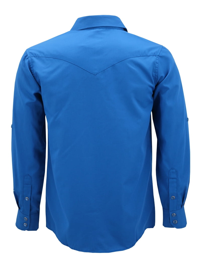 royal blue dress shirt walmart Men's Casual Western Pearl Snap Button Down Long Sleeve Cowboy Dress Shirt (Royal  Blue, S)