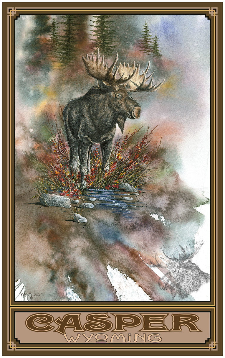 Silent Night Cougar Yellowstone National Park Giclee Art Print Poster from Original Watercolor by Artist Dave Bartholet
