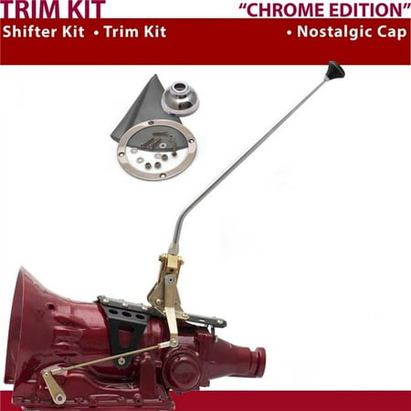 American Shifter 45RFE Shifter Kit 16 in. Trim Kit Chrome Dual Shift Cap Gray Boot Ringed Knob for CE853
