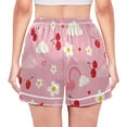 thumbnail image 3 of Women's Satin Pajama Shorts Pink Cute Pattern with Pockets, Elastic Waist Sleep Lounge Shorts, 3 of 7