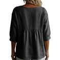 thumbnail image 5 of Lenpel Womens Cotton Linen Tops V Neck 3/4 Sleeve Solid Color Shirts Casual Loose Fit Fashion Lace Patchwork Blouses, 5 of 7