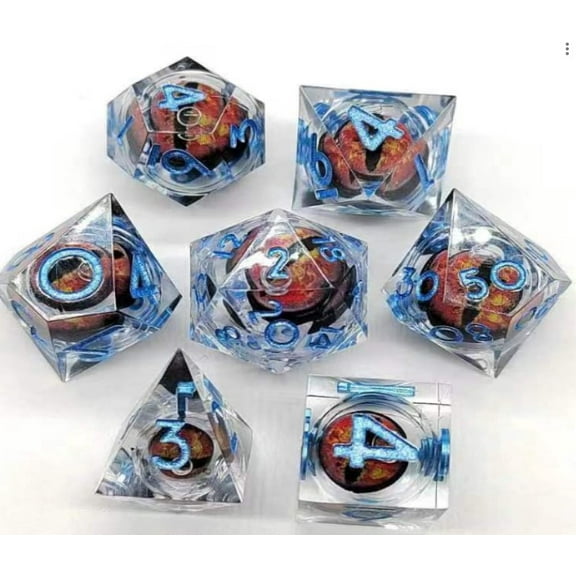 Galactic Dice Premium Dice Sets - Clear Orange/Red Dragon Eyes Sharp Resin Set of 7 Dice