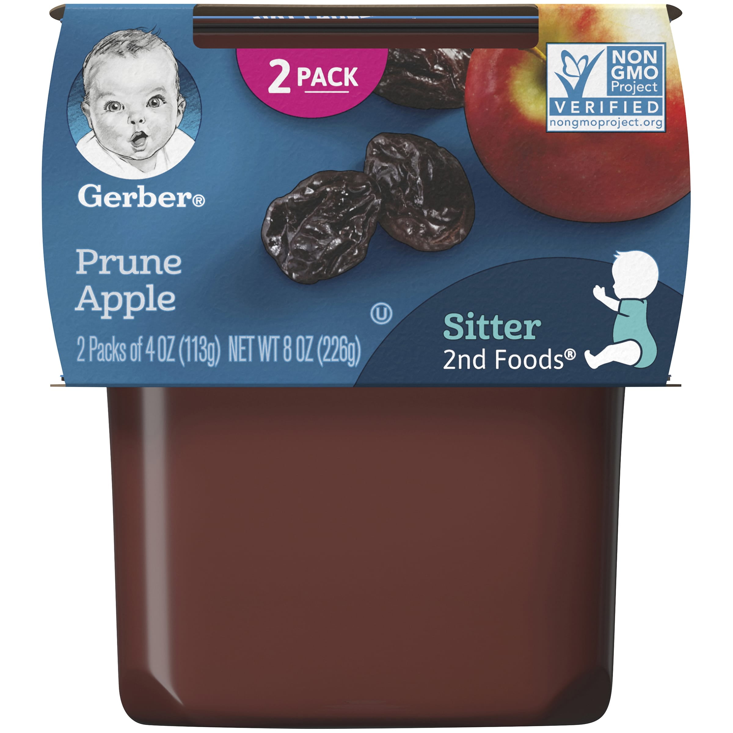 (Pack of 16) Gerber 2nd Foods Prune Apple Baby Food, 4 oz Tubs