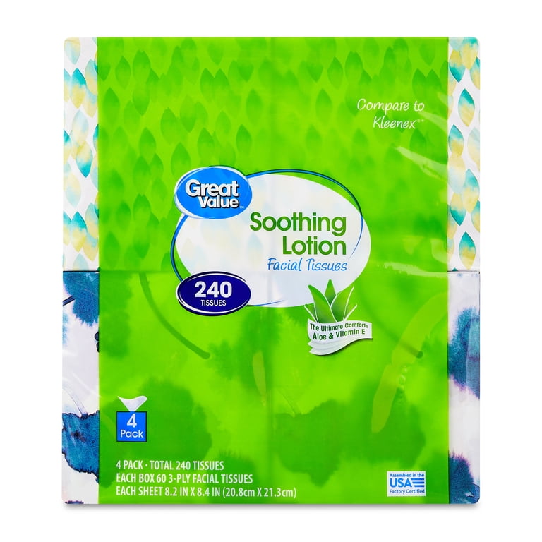 Great Value Soothing Lotion Facial Tissues, 3-Ply, 60 Tissues per
