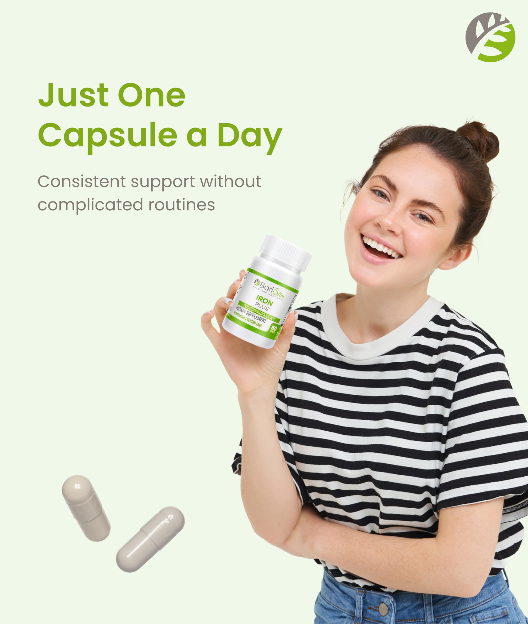 BariSlim Iron Plus Capsules for Bariatric Patients - Unisex, Adults | 2 Month Supply (60 Servings)