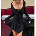 thumbnail image 4 of Women'S Long Sleeve V-Neck Dress Off Shoulder Ruffle Tiered Flowy Bodycon Mini Dresses, 4 of 10