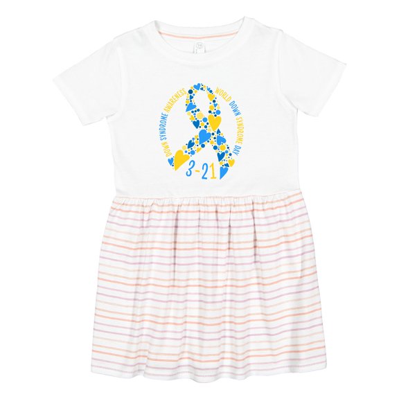 Inktastic World Down Syndrome Day Blue and Yellow Ribbon of Hearts Girls Toddler Dress