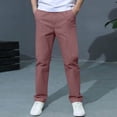 thumbnail image 2 of Miluxas Boys Uniform Chino Pants Kids Elastic Waist Pull on Twill Pants with Pockets Pink 12-14 Years, 2 of 7