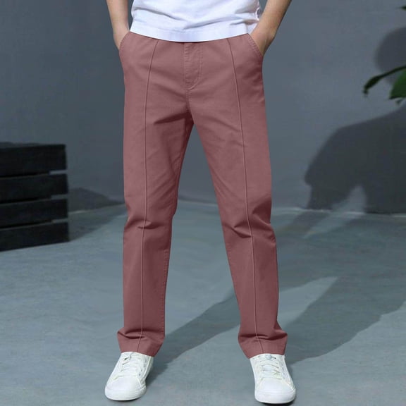 ITSAME Boys School Uniform Pants, Straight Leg Flat Front Elastic Waist Kids Leisure Fashion Pants Pink 3-4T