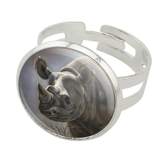 Black Rhino Rhinoceros Silver Plated Adjustable Novelty Ring