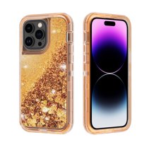 NIFFPD Phone Case iPhone 14 Pro Bling Glitter Quicksand Sparkle Clear & Shockproof Protective Cover iPhone 14 Pro 6.1" Rose Gold