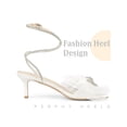 thumbnail image 3 of BLISSFUL STEP Rhines Bow Lace Up Rhiness Strap Kitten Heel Sandals for Women White 9, 3 of 6