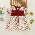 thumbnail image 2 of Cathalem Robe de Fête pour Fille à Manches Courtes Tenue de Jeu des Fêtes Robe Midi Douce, Rouge 110, 2 of 5