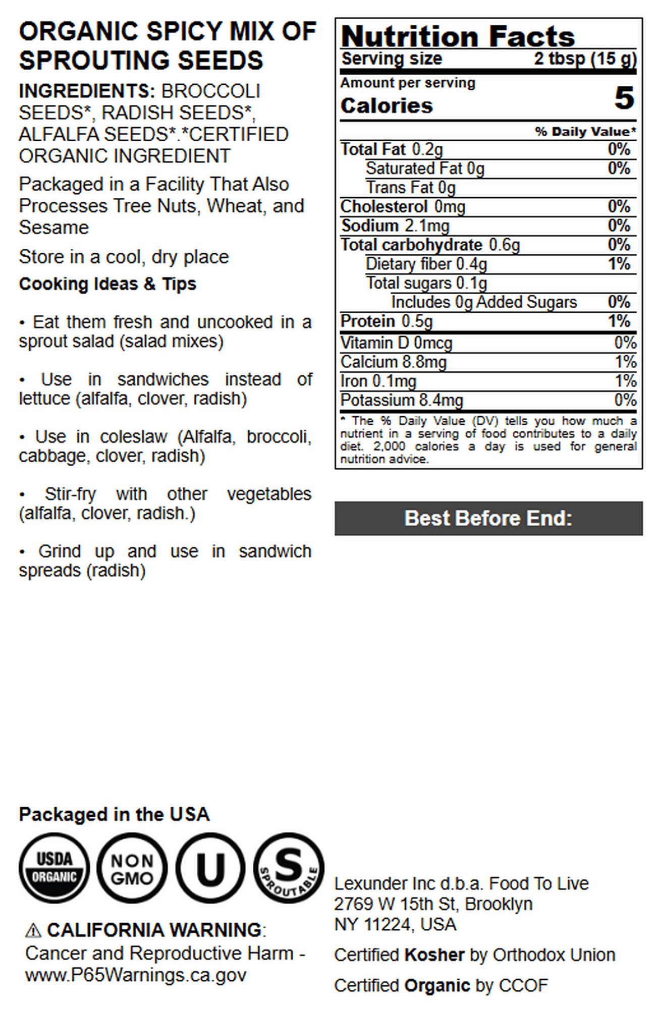 Organic Spicy Mix of Sprouting Seeds, 3 Pounds — Non-GMO, Raw, Vegan, Kosher, Sproutable — by Food to Live