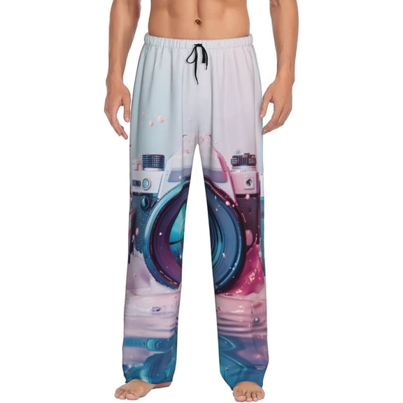 Hirioo Vintage Camera Splash Art for Men's PJ Pajama Pants Sleep Pants Men's Home Trousers with Pockets,S-3XL-Small