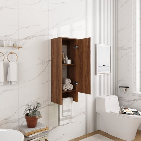 LifeSky 12 Inch Wall Mounted Bathroom Cabinet Soft Close for Small Bathroom Storage: Frees Floor Space, Quiet Under 20dB - Morning Rush & Night Access - Brown Ebony KD Ready