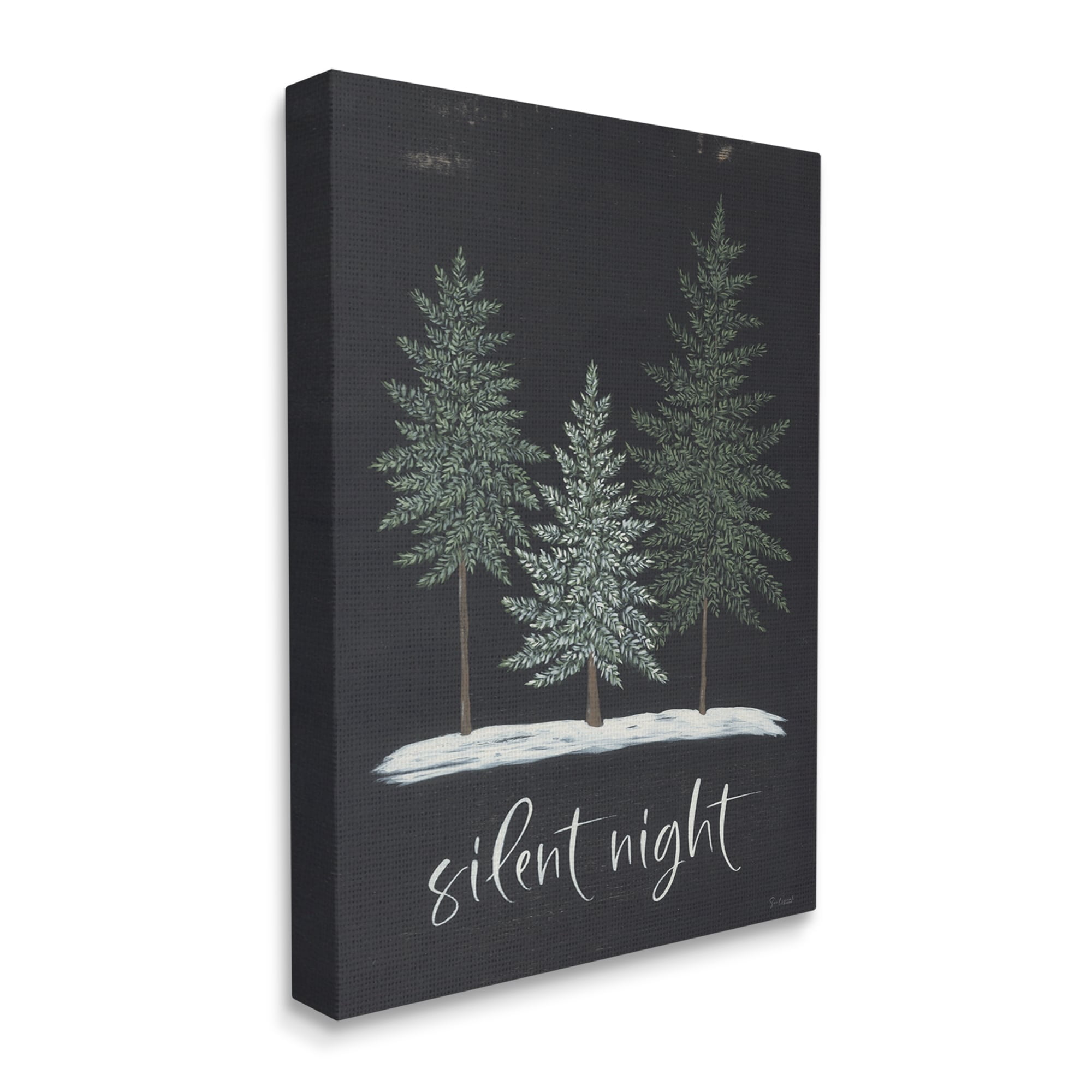 Silent Night Black Weathered Phrase Sign Fir Trees Inspirational Graphic Art Gallery-Wrapped Canvas Print Wall Art