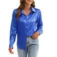 thumbnail image 1 of Spring Tops for Women Leopard Print Color Ding Satin Imitation Silk Drape Long Sleeve Womens Shirts Blue S, 1 of 3