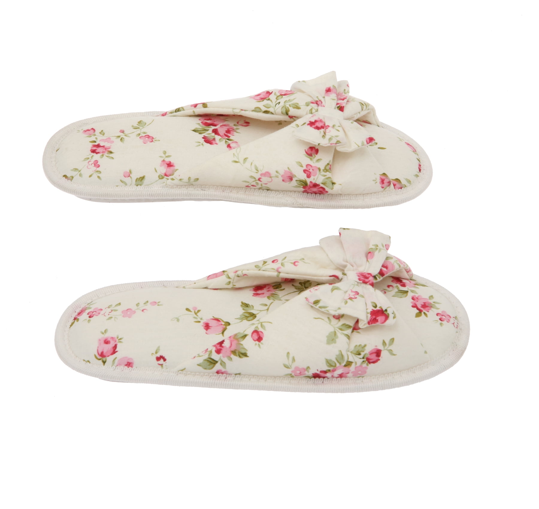 Printed Cotton Women Memory Foam Slippers, Butterfly Tie, Floral Peonies, 5-6