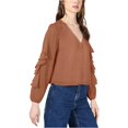 thumbnail image 1 of bar III Womens Ruffle Sleeve Button Down Blouse, Small, 1 of 1