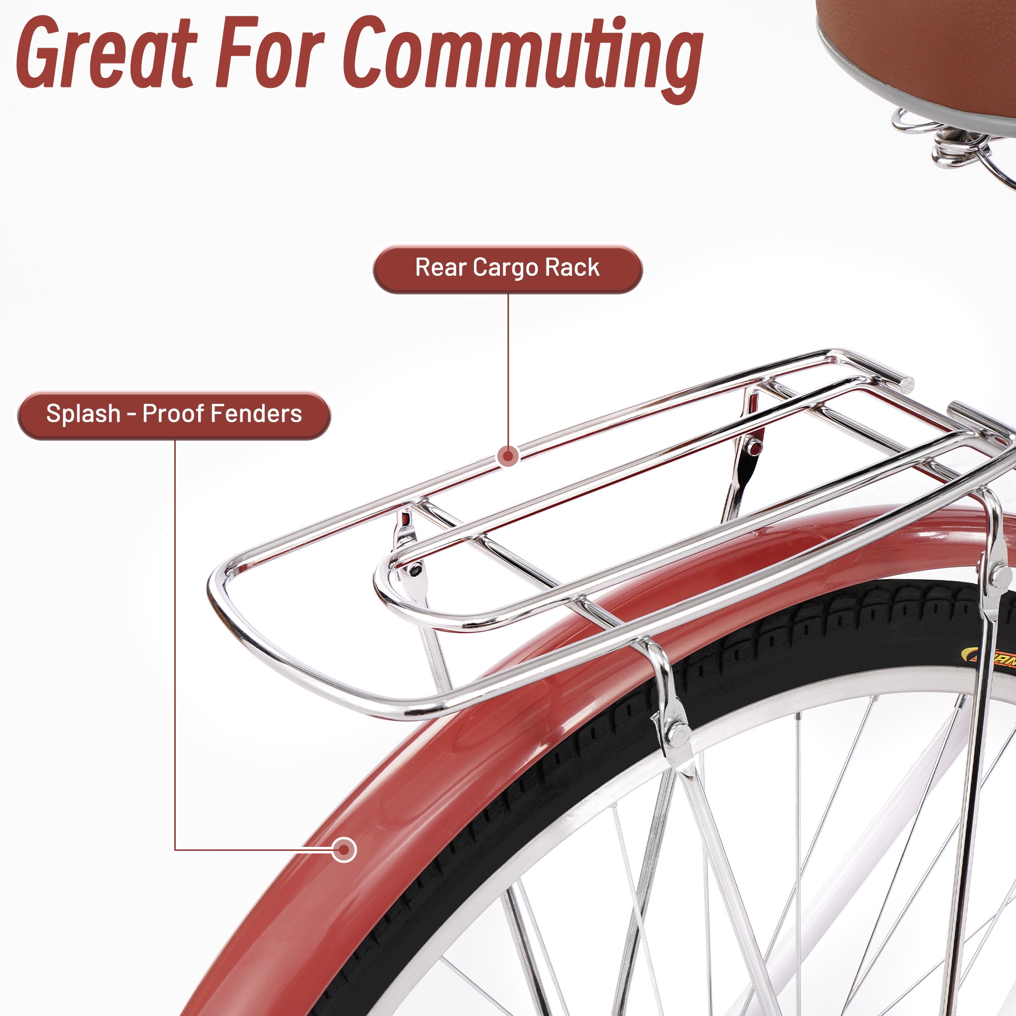 ARVAKOR 26 Inch 7 Speed Foldable Women Bike, Classic Bicycle Retro Bicycle, Cruiser Bike, White