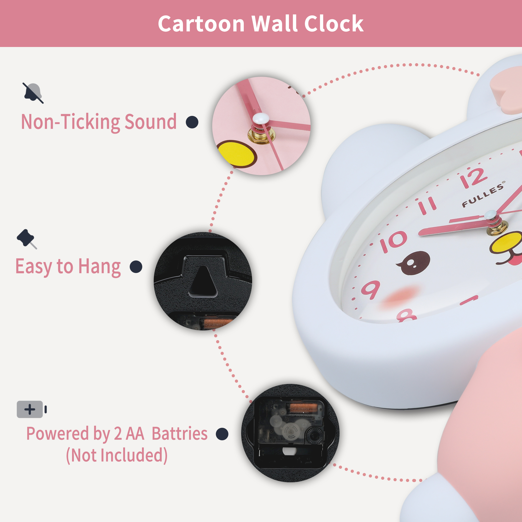 Unique Bargains 1pc Cute 3D Cartoon Rabbit Bunny Wall Clock 16" x 11" x 2.1" White