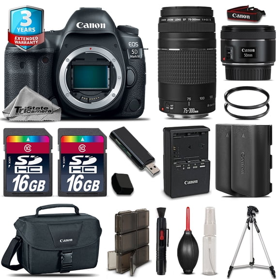 Canon EOS  5D Mark IV Camera   50mm STM   75-300mm   EXT BAT  32GB  2yr Warranty (International Version)