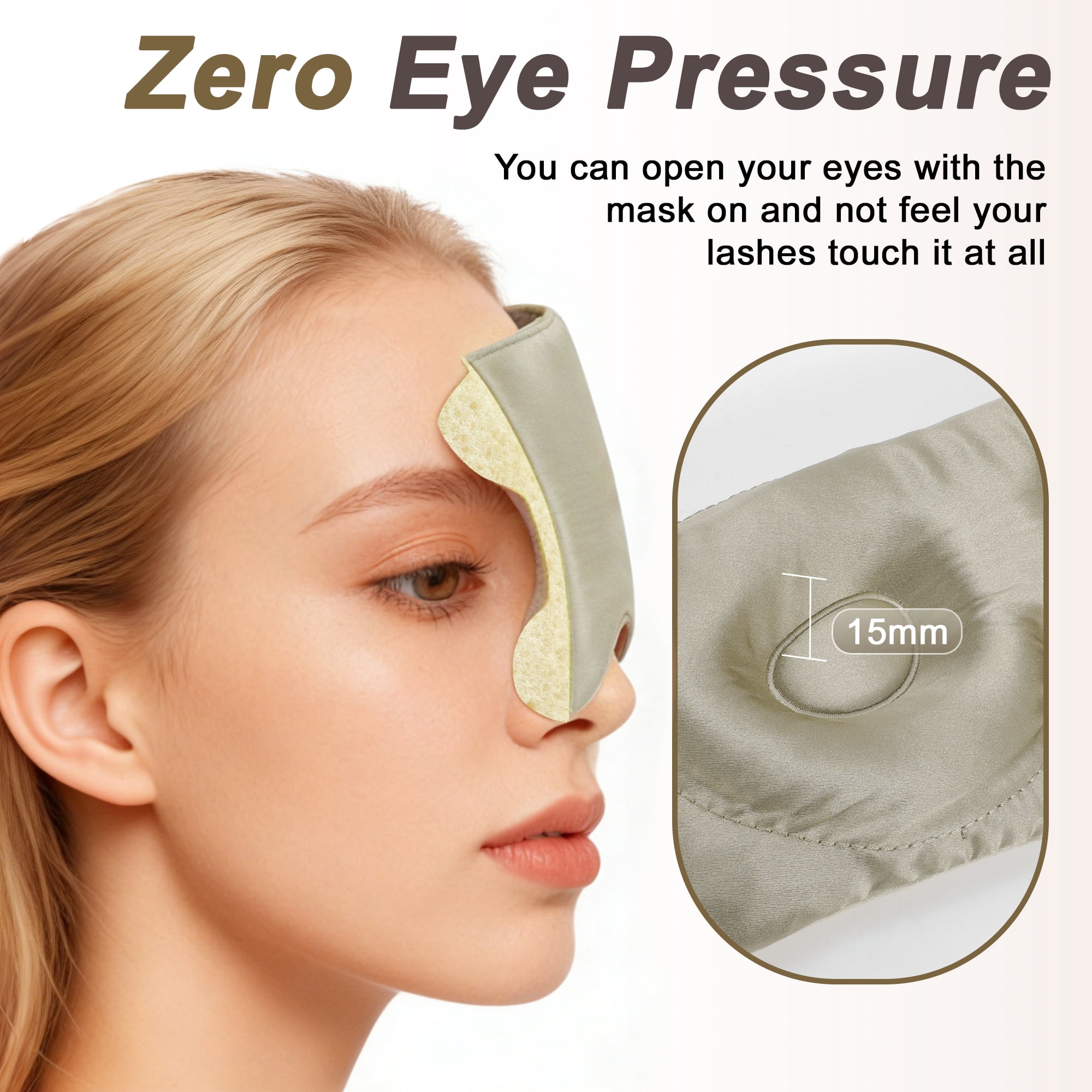 22 Momme Pure Silk Sleep Mask with Travel Pouch, 3D Contour Adjustable Blindfold for Side Sleepers, Taupe