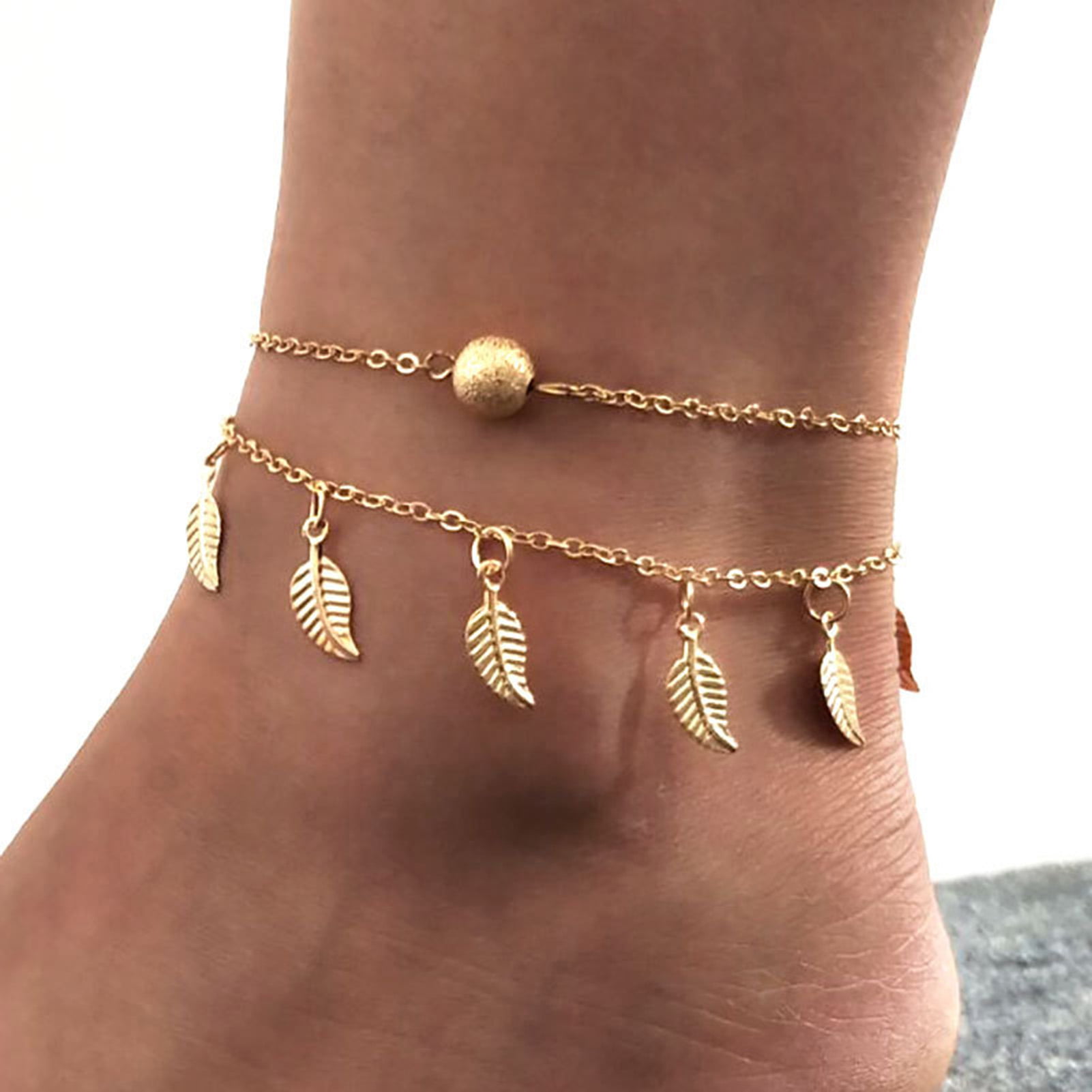 Boho Anklet Jewelry For Her Feather Silver Anklet Dangling Leaf Anklet Bracelet Feather Ankle Bracelet