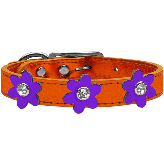 Mirage Pet Products Leather Floral Dog Collar, Orange, S