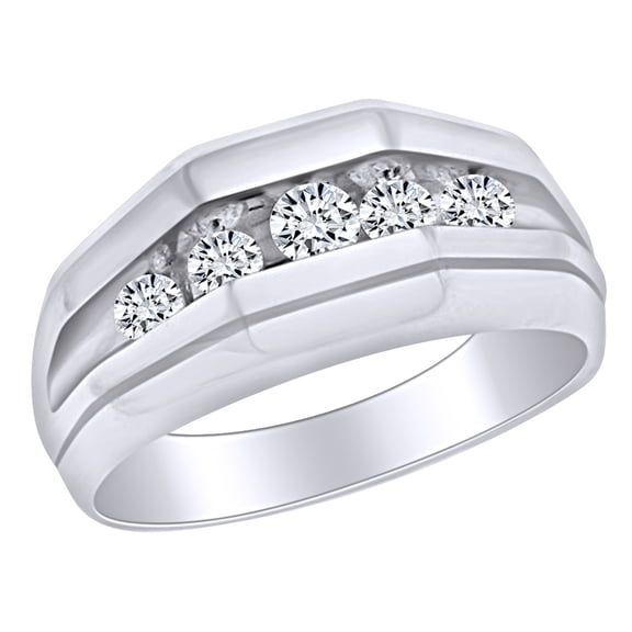 AFFY 0.51 Carat(Cttw) Round White Natural Diamond Five Stone Men's Fashion Wedding Band Ring In 14k Solid White Gold Ring Size-9
