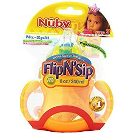 Sip Straw - Nuby 2 Handle Flip n' Sip Straw Cup, 8 Ounce, 12 Months Plus, Colors May Vary