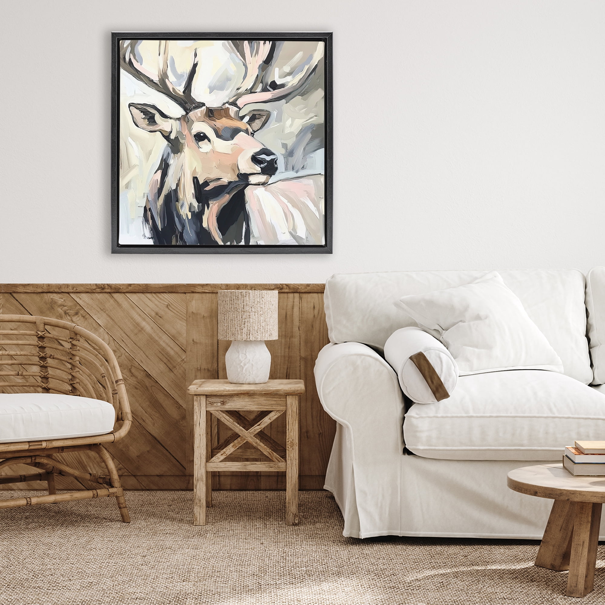 Stupell Industries Neutral Bull Elk Portrait Black Framed Floater Canvas Wall Art, design by Tina LeCour