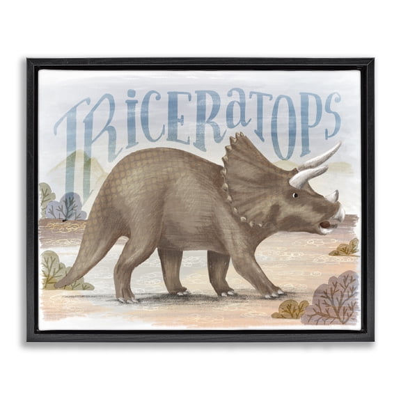 Stupell Industries Eclectic Triceratops in Nature Black Floating Frame Canvas Art, 21 x 17, by Raquel Maciel