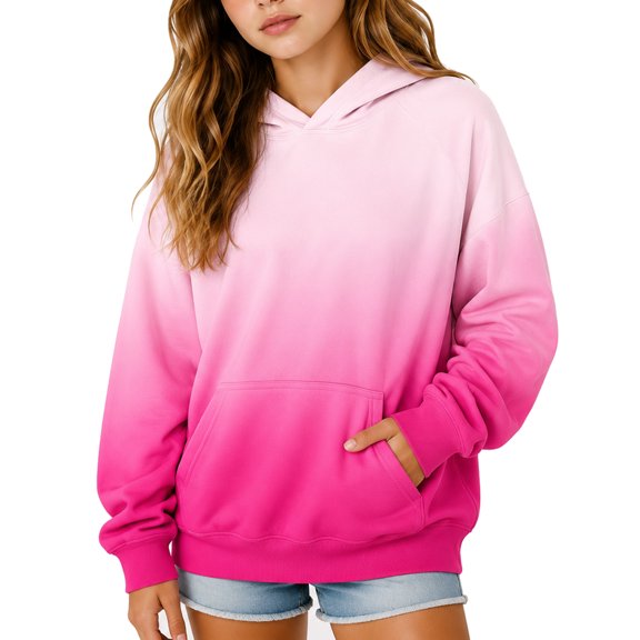 luawuai Hoodies For Teen Girls Cute Oversized Gradient Sweatshirts Long Sleeve Pullover Fall Winter Clothes, Pink Size 7-8