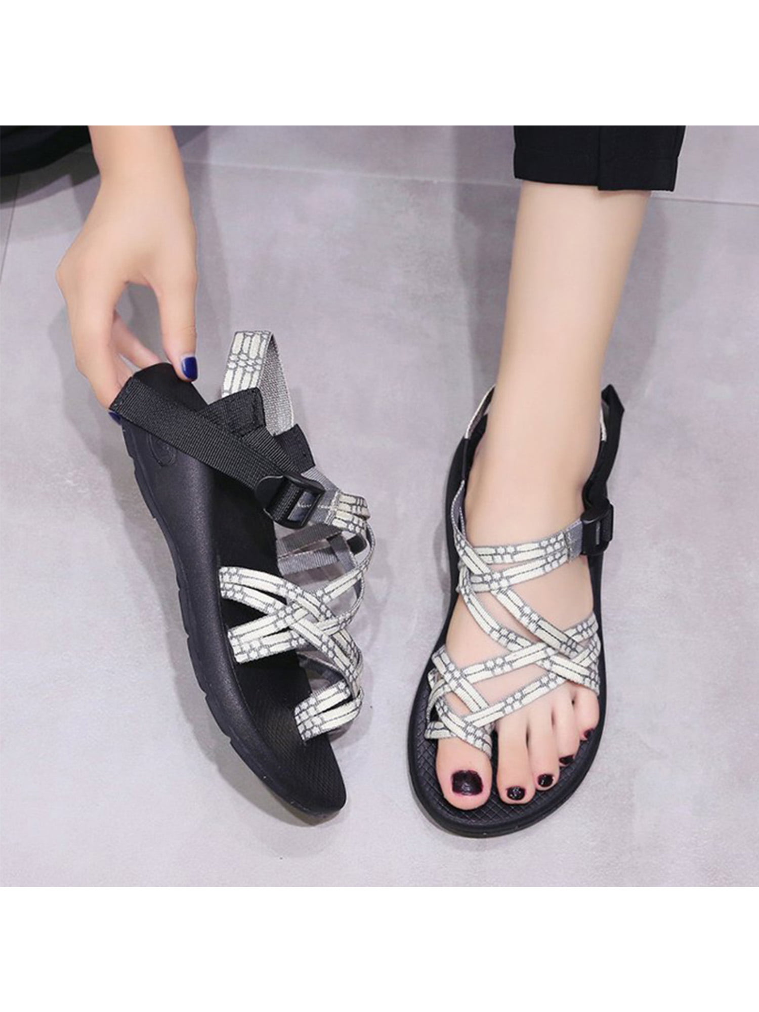 Ladies Open Toe Gladiator Flat Sandals Womens Strap Buckle Shoes Party Summer 