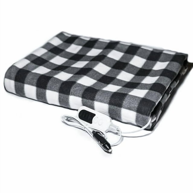 Electric Car Blanket 12 Volt Heated Grid Pattern with Auto-Off Timer Heat Resistance Carpet Safety Heating Rug for Cold Weather Black