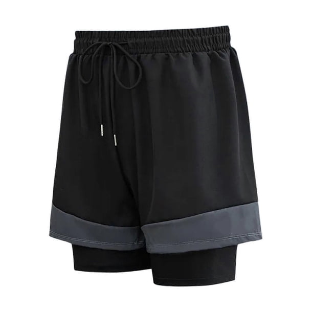 Men Swimwear Double-Layers Swim Trunks Swimming Shorts Quick Drying Beach Pants For Surfing Sunbathing Beachwear Black 3XL
