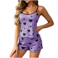 thumbnail image 3 of Loopsun Womens Pajamas Sets Print Wave Hem Thin Straps Top Elastic Waist Shorts Two Piece Flowy Loungewear, 3 of 5