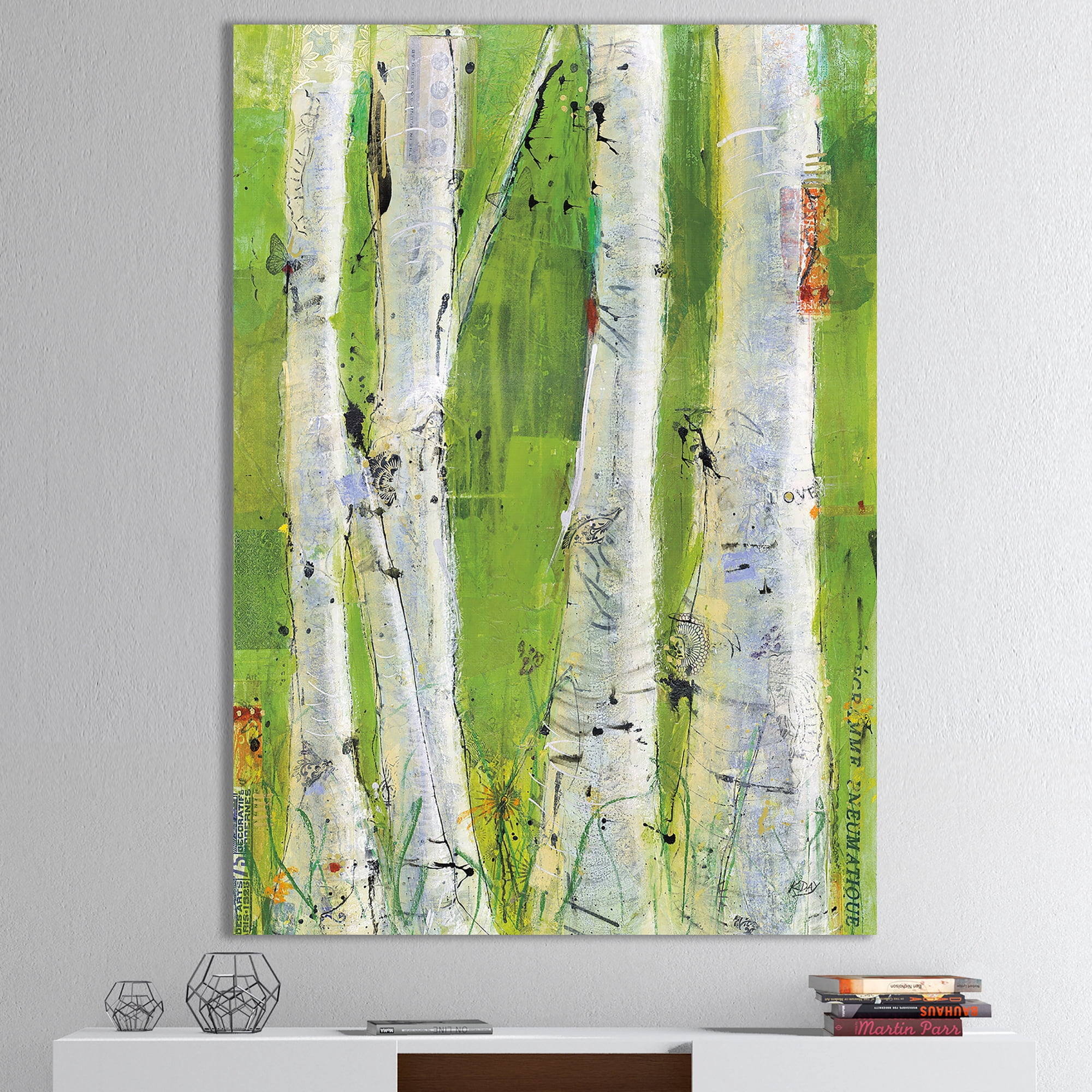 Designart 'Green Birch Forest' Traditional Canvas Artwork